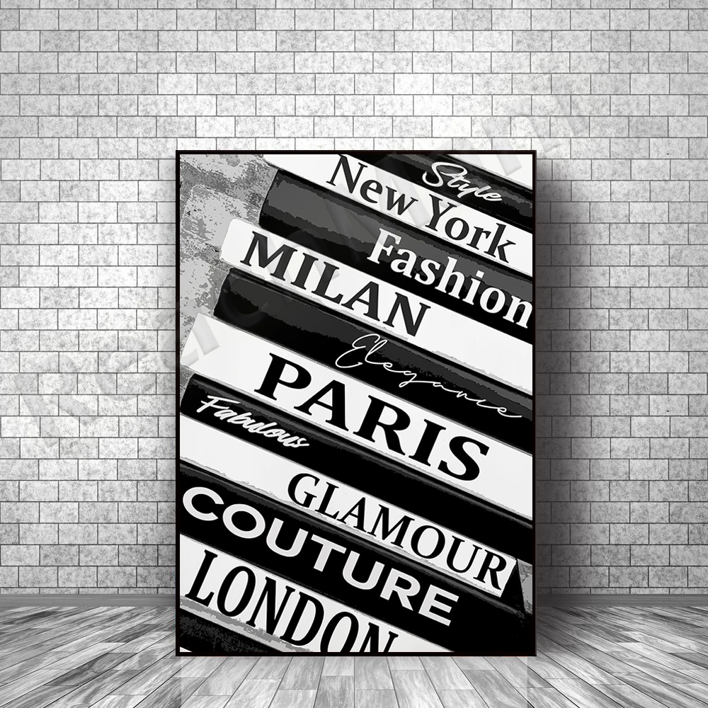 Fashion black and white book stack New York poster prints, girly, fashion 2020 Art wall Home decoration picture artwork