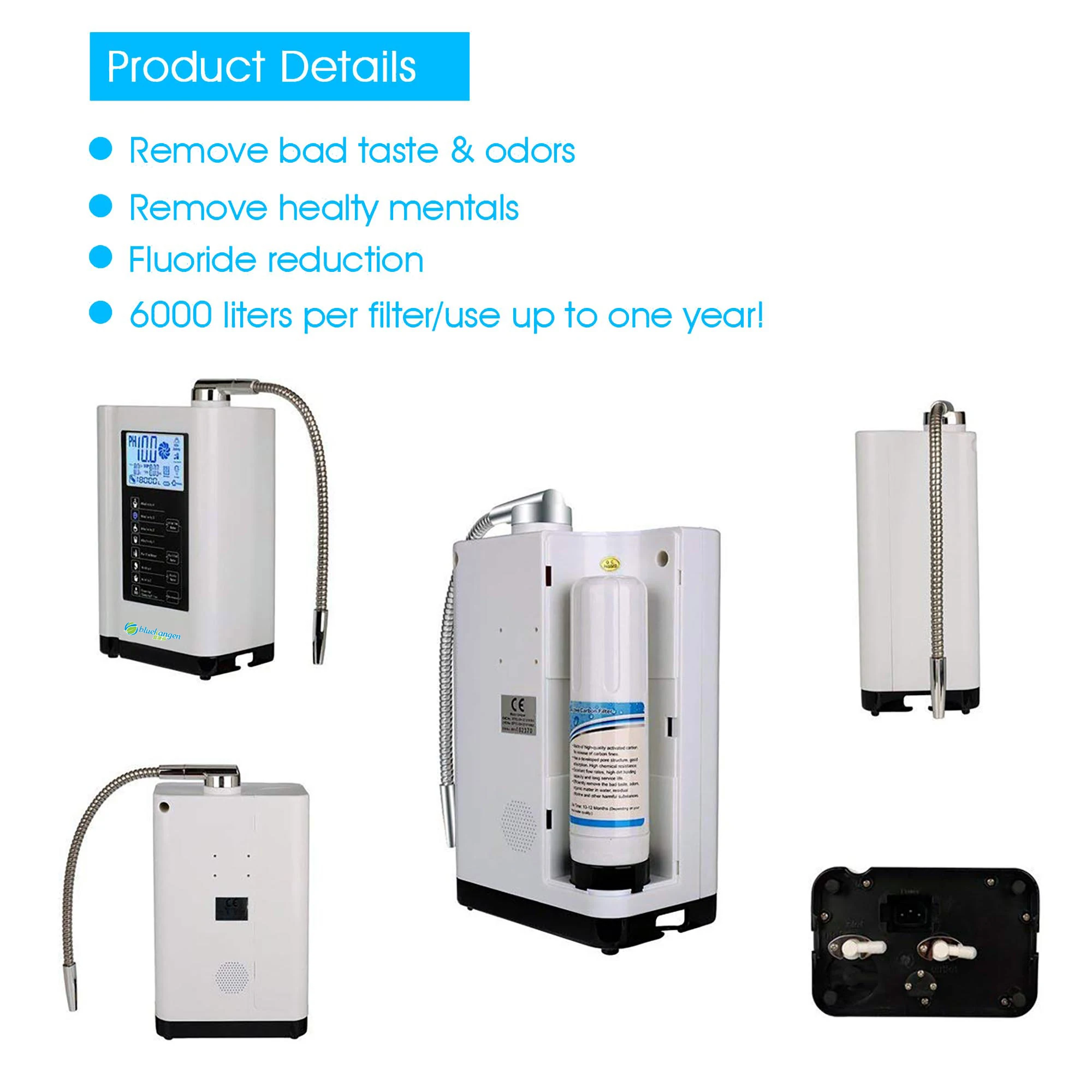 5/7 Plates Blue Kangen Water Ionizer/Alkaline water Generator/reduced water ionizer/hydrogen water with built-in carbon filter