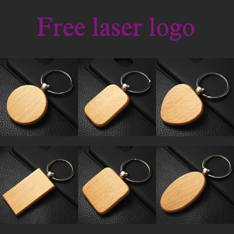 30pcs Blank Rectangle Wooden Key Chain DIY Promotion Wood Keychains Key Tags Promotional Gifts free laser logo