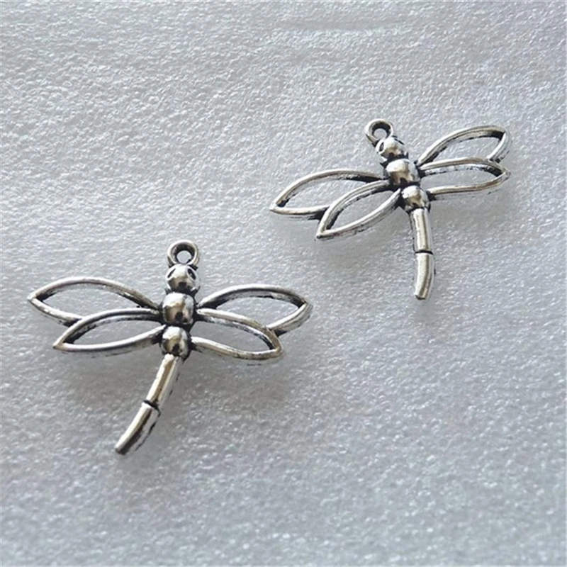 6pcs Dragonfly Charm, Charms for Bracelet, Antique Silver Color Metal Charm 33X27mm