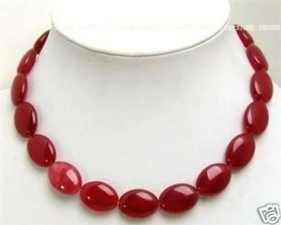 new 13x18mm Red Ruby Flat Oval Beads Gemstone Necklace 18