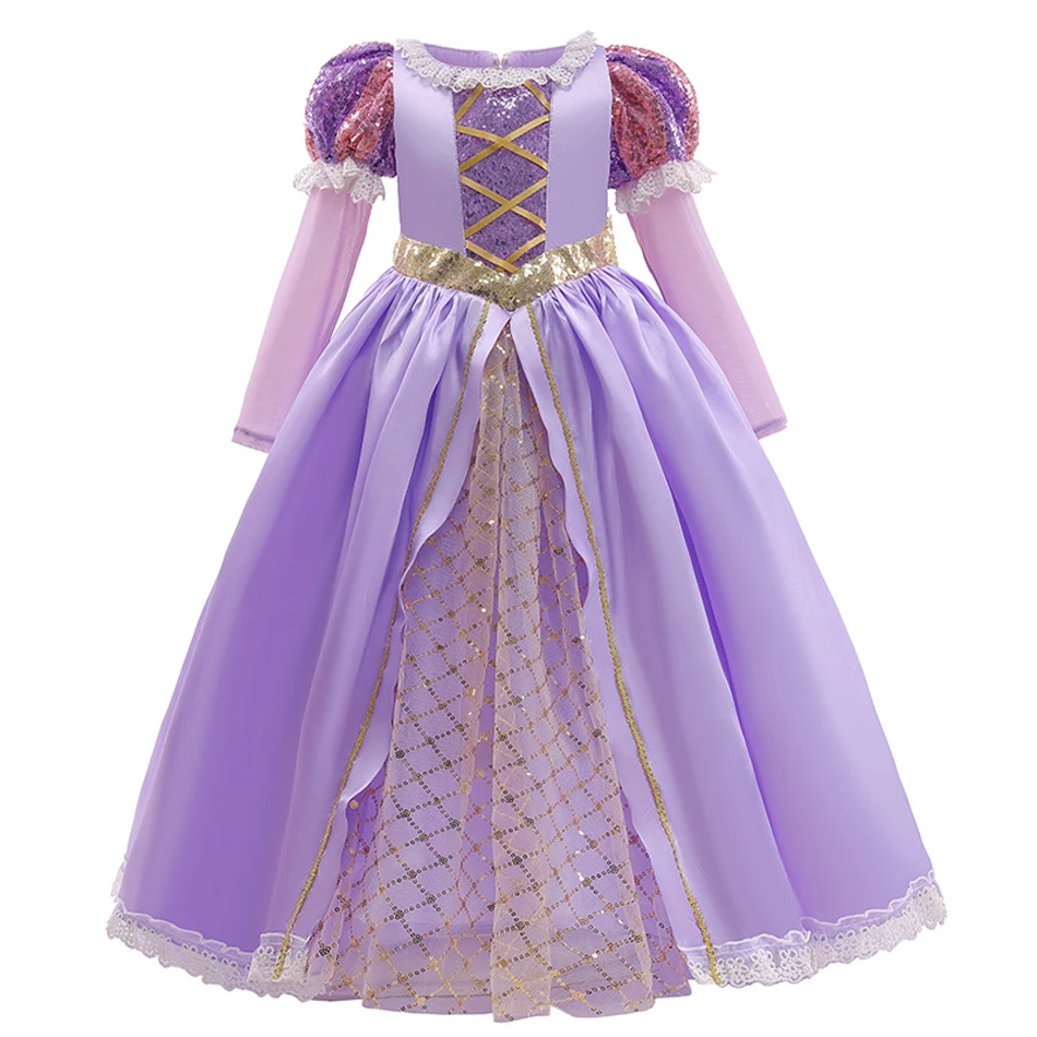 Disney Rapunzel Princess Girl Dress Cosplay Tangled Halloween Party Vestido Kids Birthday Christmas 2-10T