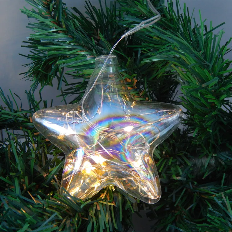 Free Shipping 4pcs/pack 8.5*9cm Lighting Series Star Shaped Glass Pendant Christmas Day Decoration Hanging Ornament