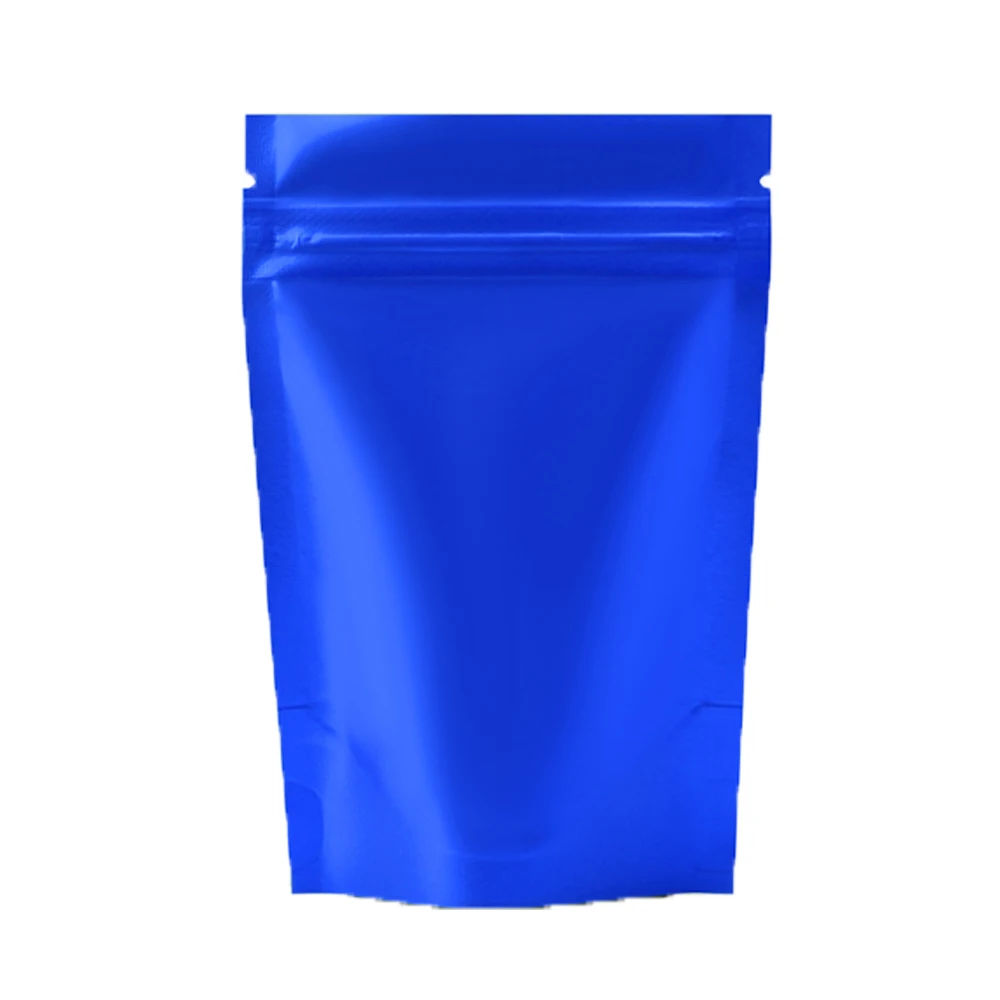 100Pcs/Lot Matte Blue Aluminum Foil Stand Up Bag Candy Peanut Nut Tea Snack Self Sealing Tear Notch Zip Lock Packaging Pouches