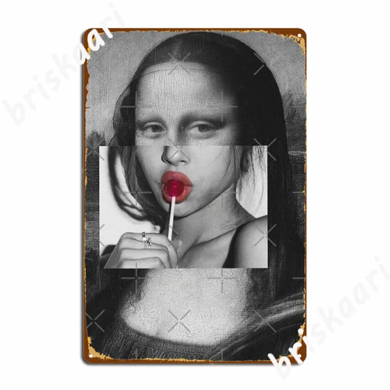 Mona Lisa Sucking Lollipop Poster Metal Plaque Create Wall Mural Cave Pub Poster Tin Sign Posters