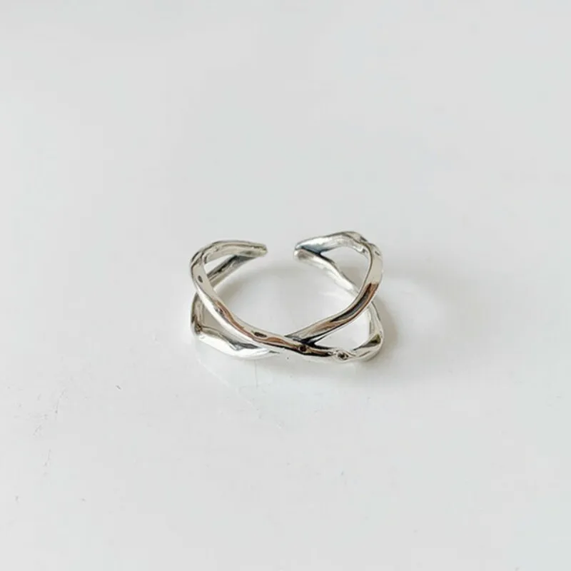 925 Sterling Silver Vintage Crossไขลานนิ้วมือแหวนคู่Minimalistเครื่องประดับของขวัญป้องกันโรคภูมิแพ้