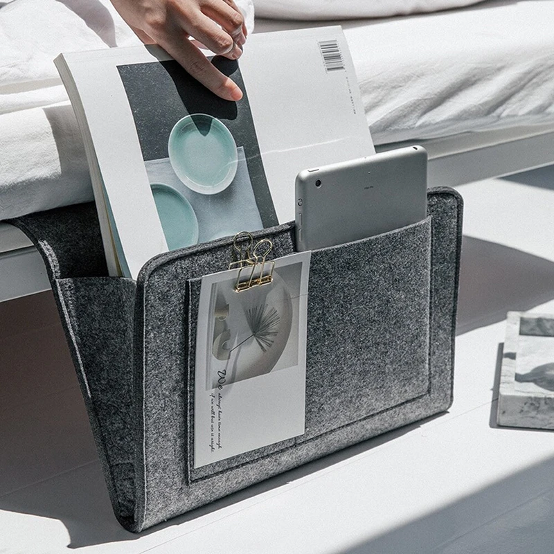 Felt Bedside Storage Bag Pouch Bed Desk Bag Sofa TV Remote Control Hanging Caddy Couch Storage Organizer Bed Holder Pockets