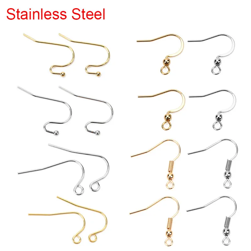 50pcs Hypoallergenic Stainless Steel Earrings Hooks Nickel Free Anti Allergy Earring Clasp Wire For Diy Jewelry Findings Making