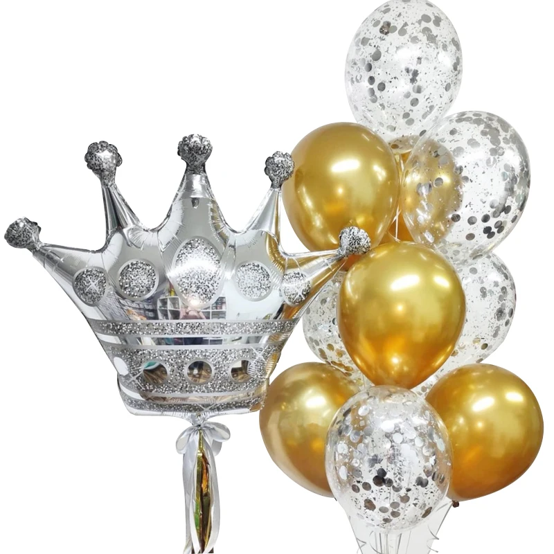 11pc Princess Queen Gold Silver Crown Foil Balloons Confetti Helium Globos Wedding Birthday Party Decorations Adult Baby Shower