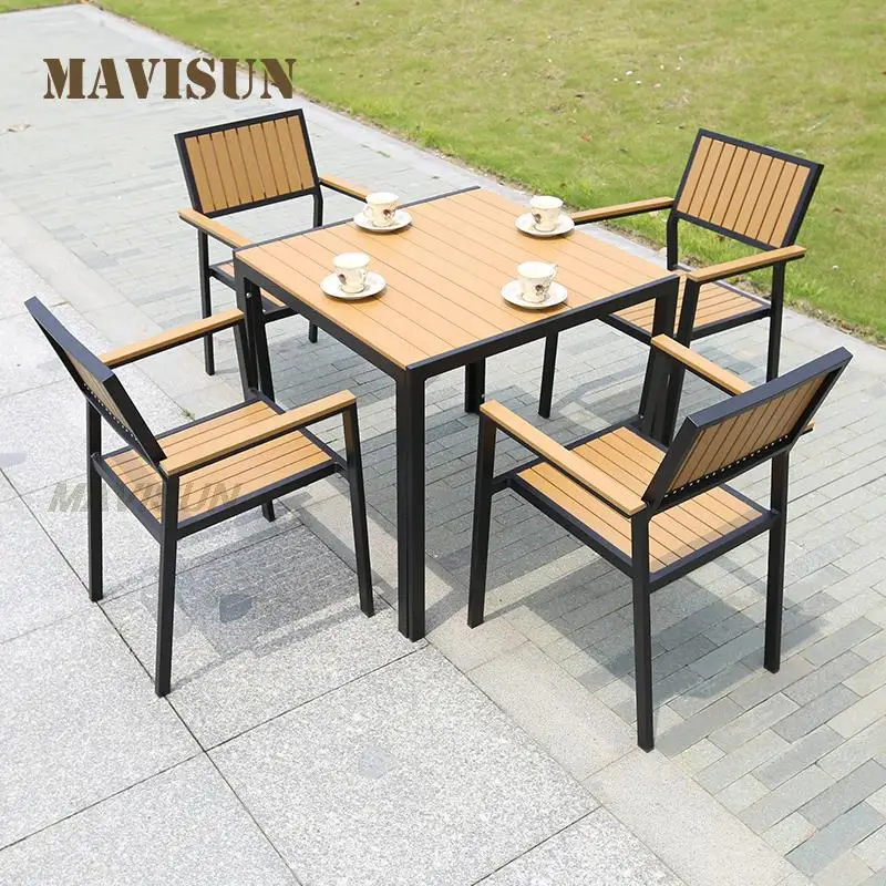 

Minimalist Wooden Plastic Dining Table And Chairs Combination Leisure Cafe Balcony Lounge Aluminum Outdoor Garden Furniture