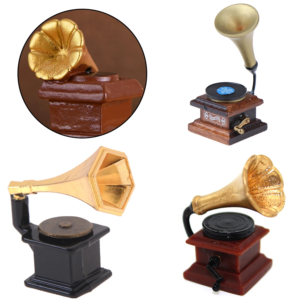 Gramophone l'inventaire avec enregistrement, mini phonographe, accessoires de bricolage, meubles de maison de beurre, maison de courses, meubles miniatures, 1:12