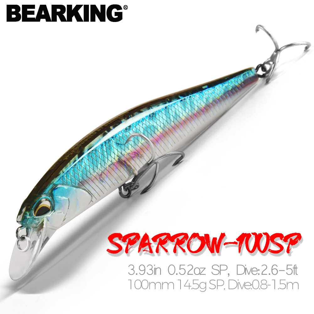 Bearking 1 pz Minnow Fishing Lure Laser Hard Artificial Bait 3D Eyes 10cm 14.5g Fishing Wobblers Crankbait Minnows