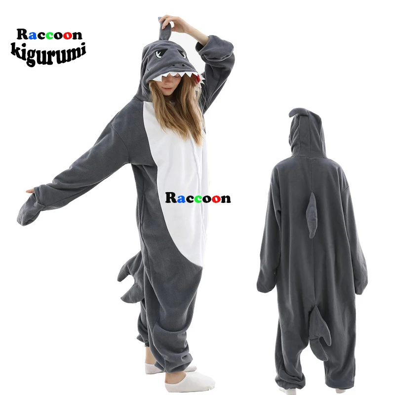 

For Adult Women Fleece Shark Cartoon Animal Onesie Man Cosplay Christmas Outfit Sleep Homewear One-Piece Romper Raccoon Kigurumi