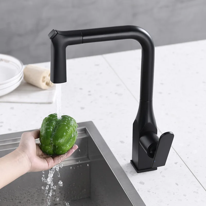 Black Pull Out Kitchen Faucets Silver Single Handle Kitchen Tap Single Hole Handle Swivel Degree Hot and cold Water Mixer Tap