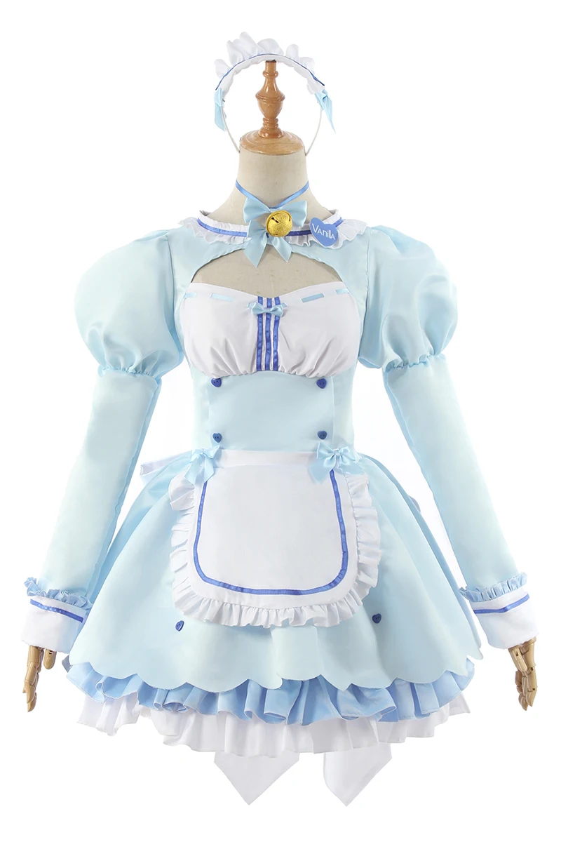 Nekopara – Costume Cosplay vanille pour femme, ensemble complet, robe de demoiselle d'honneur, chat Neko, Sexy