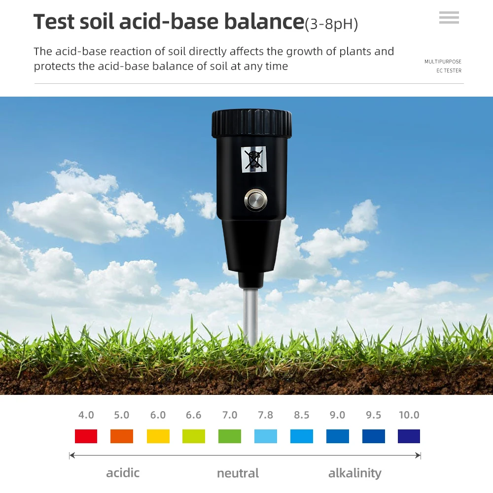 Soil PH Tester Moisture Meter Waterproof ZD-06 Soil Tester for Indoor Outdoor Test Kit Tools with 295mm Long Electrode Probe