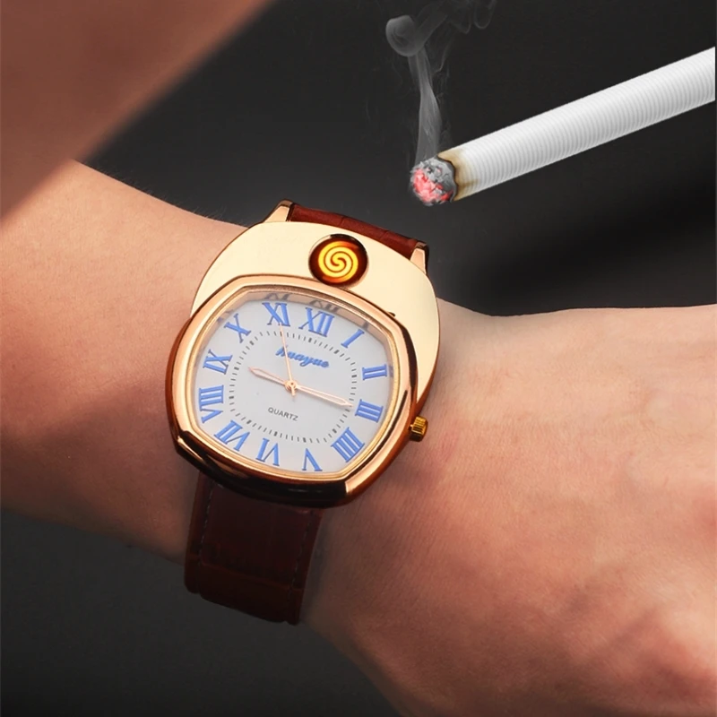 USB Watch Lighter Watch Windproof Quartz Rechargeable Cigarette Lighter Popular Sports and Leisure Watch Clock Lighter