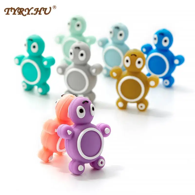 TYRY.HU 10pcs Mini Turtle Silicone Beads Tortoise Teething BPA Free DIY Infant Nursing Pacifier Chain Food Grade Accessories