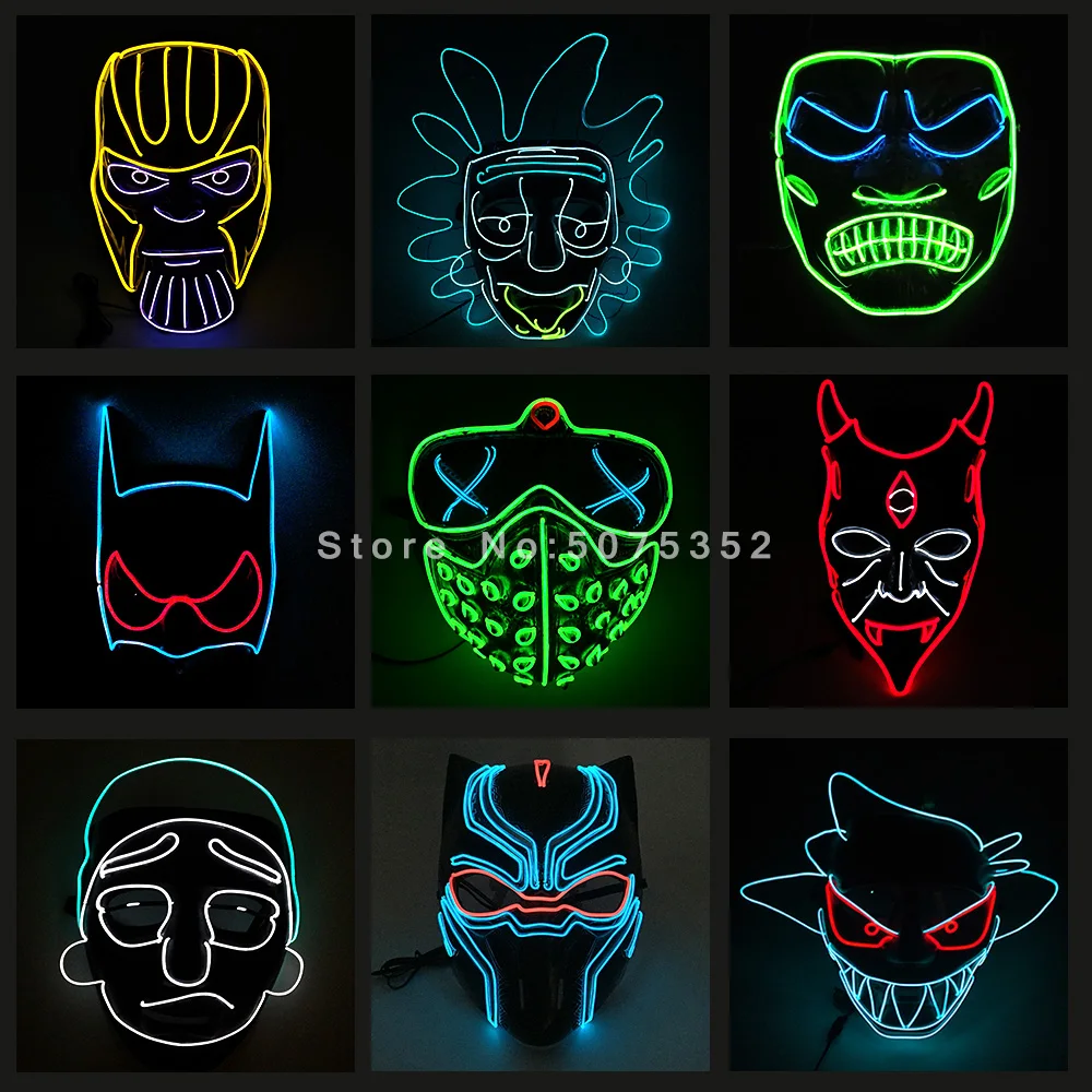 Cosplay Mask Supplies Cosplay  EL Mask Super Hero Black Panther Led Mask For Masque Christmas Halloween