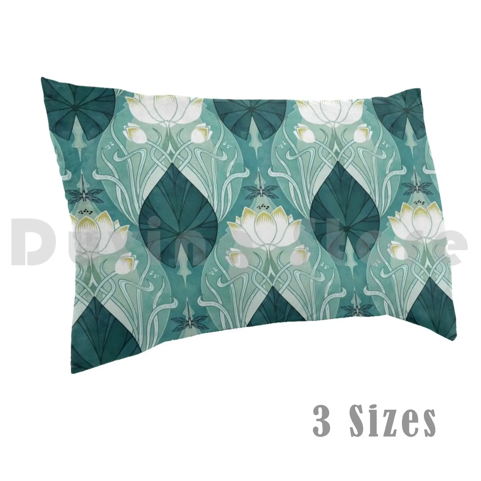 Nouveu Waterlily Pillow Case Printed 50x75 Adenaj Art Nouveau Waterlily Lily Lily Flower Floral Green Yellow