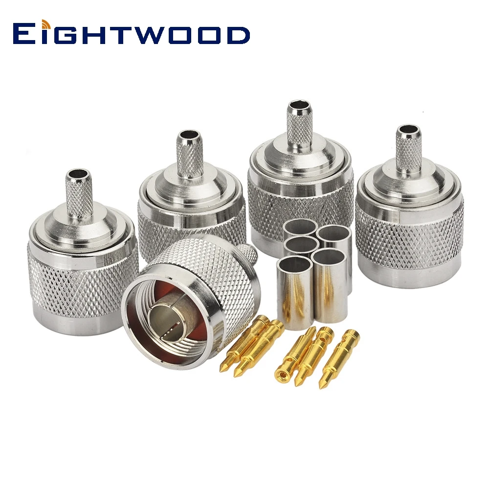 

Eightwood 5PCS N Crimp Plug Male RF Coaxial Connector Adapter Cable Mount for RG142 RG400 RG58 LMR195 Cable Straight