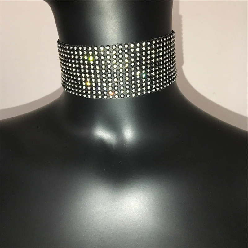 Hyperbolic Bling Diamante Choker Necklace Women Adjustable Patchwork Rhinestone Necklace Night Club Fashion Choker Necklaces