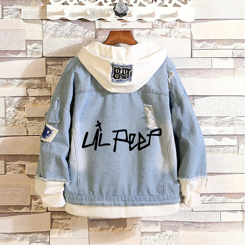 

Novelty Kpop Lil Peep Denim Jacket Coat Hoodies Boys/Girls Pullovers Harajuku Casual Long Sleeve Spring Autumn Smiley LOVE TOPS