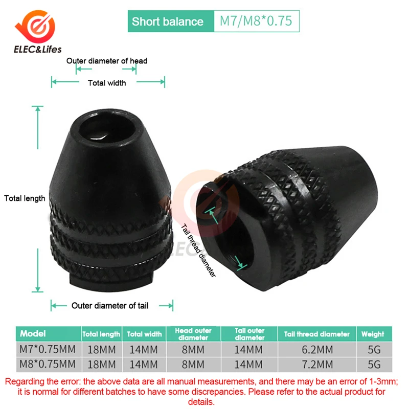 5 ชิ้น Mini Multifunctional Multi M7/M8 Keyless Drill Chuck สําหรับเครื่องมือโรตารี่ M8X0.75 M7x0.75mm Quick Change Three - Jaw เจาะ Chuck