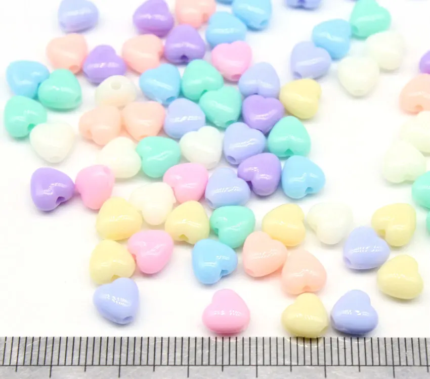 1000pcs 7mm Pastel Mix Color Acrylic Heart Beads Jewelry Charms Diy Accessories Smooth Surface Finishment