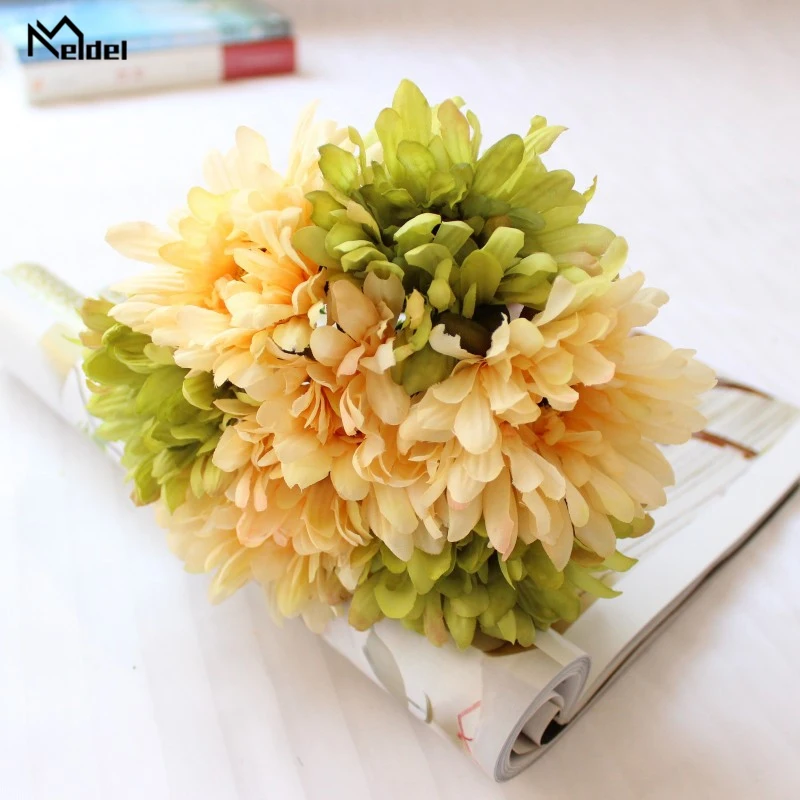 Meldel Wedding Flower Bouquet Gerberas Artificial Silk Daisy Flower Bridesmaid Accessories Marriage Bouquet DIY Home Decorations