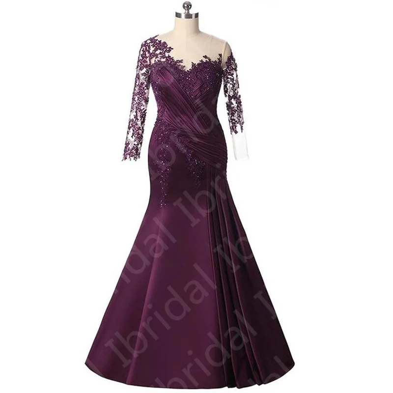 Robe sirène violette en dentelle pour la mère de la mariée, robe élégante, manches longues, appliques, quelle que soit l'invité de mariage, en vente, 2023