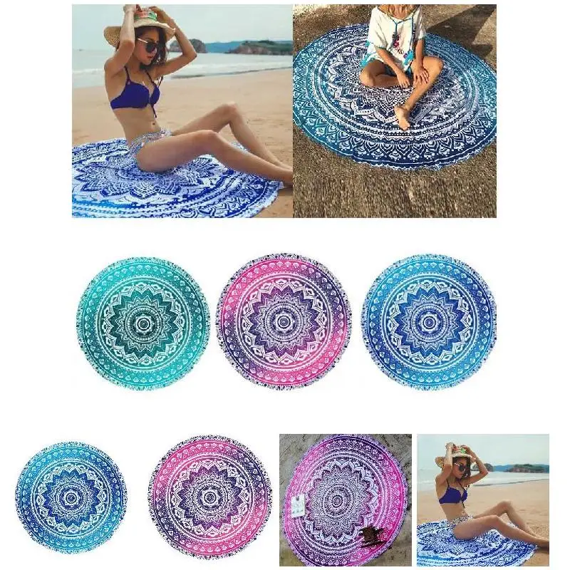 Mandala Round Tapestry Summer Beach Picnic Throw Rug Blanket Bohemia Mats Home Textile Tapestry Home Garden Multifunctional Use