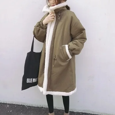 

Harajuku student lamb wool coat getting winter mid - length Korean version loose thick chic lamb wool cotton coat