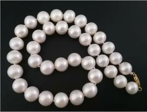 Jewelry 11-12mm Natural south sea white pearl necklace 17.5inch 14 yellow gold clasp