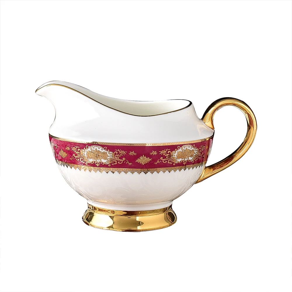 

1pc Kitchen Product Hotel Home Gold Decal Ceramic Gravy Boat Saucier Sauce Jug Seasoning Storage Container