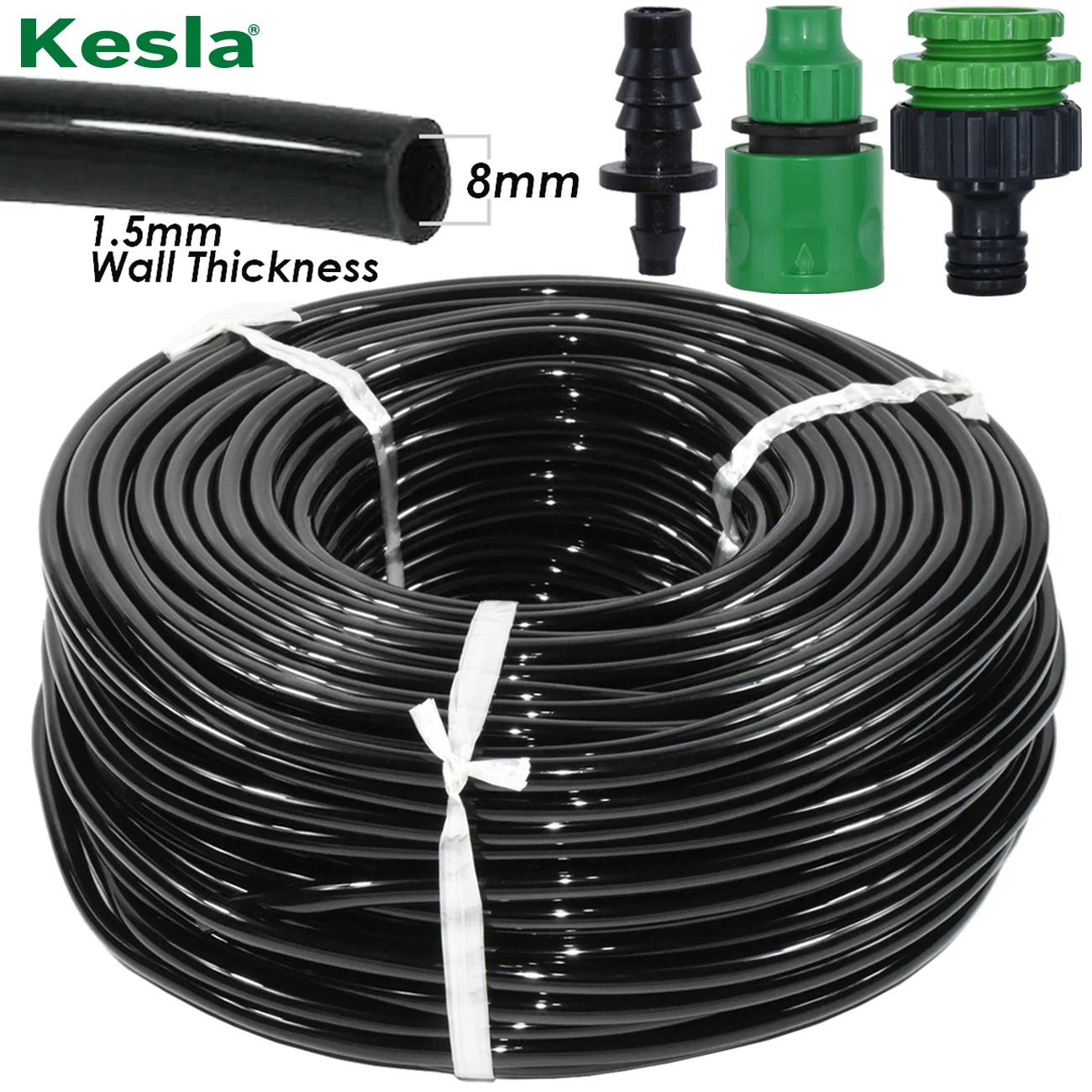 KESLA 5-25M 3/8'' 8/11mm Garden Water PVC Hose Watering Tubing Garden Irrigation Tube w/ 1/2&3/4''&1' Quick Connector & End Plug