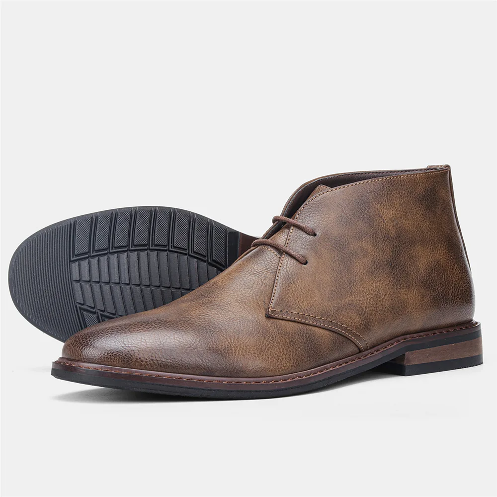 Men's Casual Shoes, Tooling Boots, Retro, Polished Color, Large Size, Desert Boots, Lace-Up Oxfords Shoes, 39-48