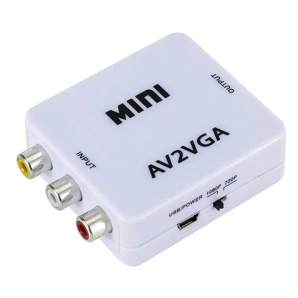 Mini conversor de vídeo hd av2vga, conversor av rca cvbs para vga, com áudio de 3,5mm, para pc, hdtv