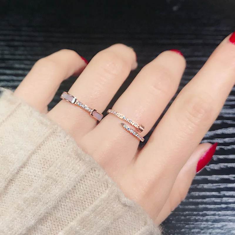 YUN RUO Fashion Pave Micro Zircon Shell Ring Rose Gold Color Woman Gift Titanium Steel Jewelry Not Change Color Drop Shipping