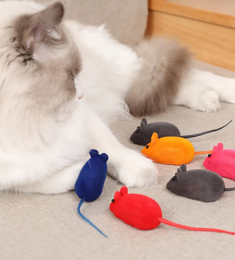 Ratón chirriante para gato, juguete interactivo flocado con voz, ratón realista para jugar, Juguetes Divertidos para gatitos, suministros para