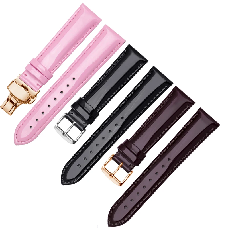 Yopo High Qualiy Genuine leather strap 12 14 16 18 20mm Color gloss watchband Suitable for woman's fashion watch accessories