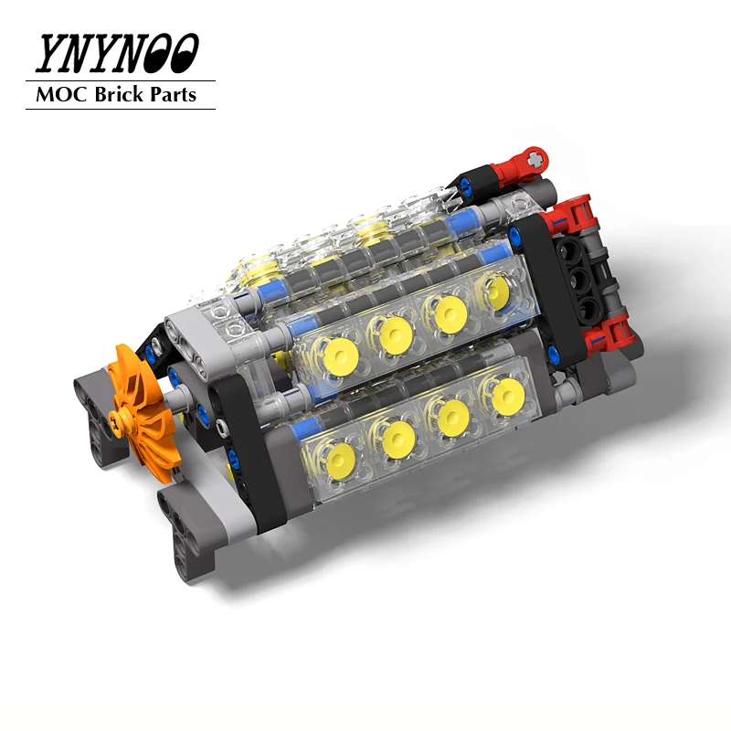 Novo Técnico 6 Velocidade Gearbox Matched V16 Clyinder Motor MOC Building Blocks Peças Pack Bricks Modelo, DIY Educação Brinquedos Presentes