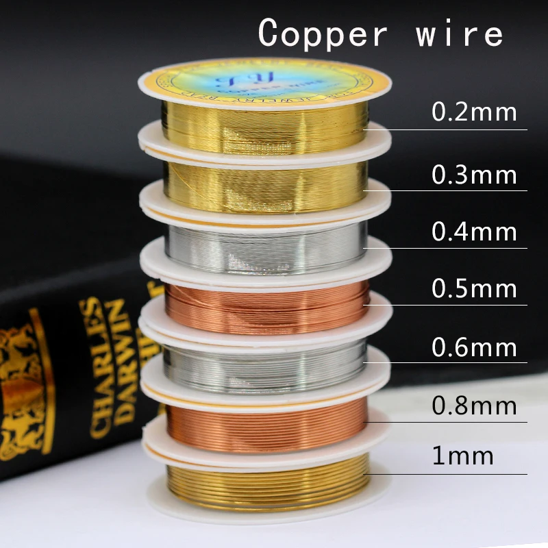 2p 0.2/0.3/0.4/0.5/0.6/0.8/1mm Round Gold Silver Pure Copper Wire Beading Rope Jewellery Making Findings Craft Beads String/Cord