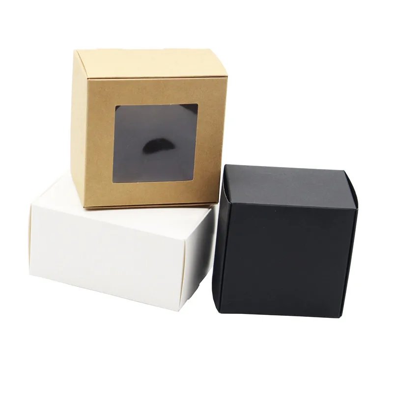 PVC Window White Kraft Paper Folding Box Blank Cardboard Packaging Box Mini Handmade Soap Box DIY Craft Jewelry Gift Box