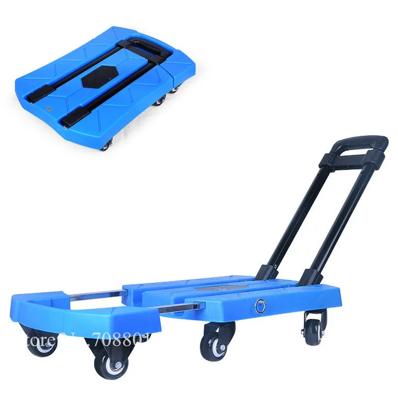 Foldable Flat Trolly Load 400LBS, 6 Wheels Household Truck with Rotary Lever, Extend Extra 12.5cm Portable Utility Cart