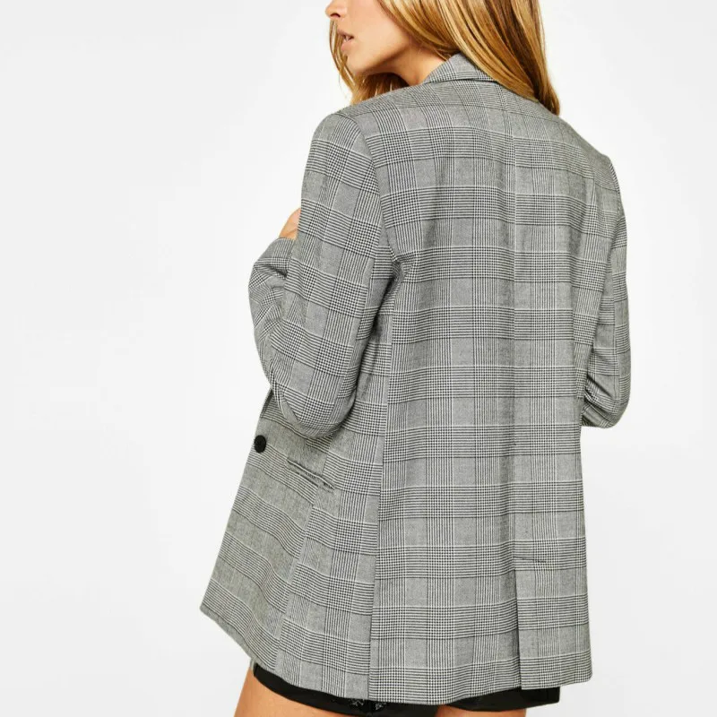 Veste Blazer à carreaux élégante pour femme, col en v, col rabattu, Slim, manches longues, costume OL à carreaux, manteau à boucles décontracté, automne