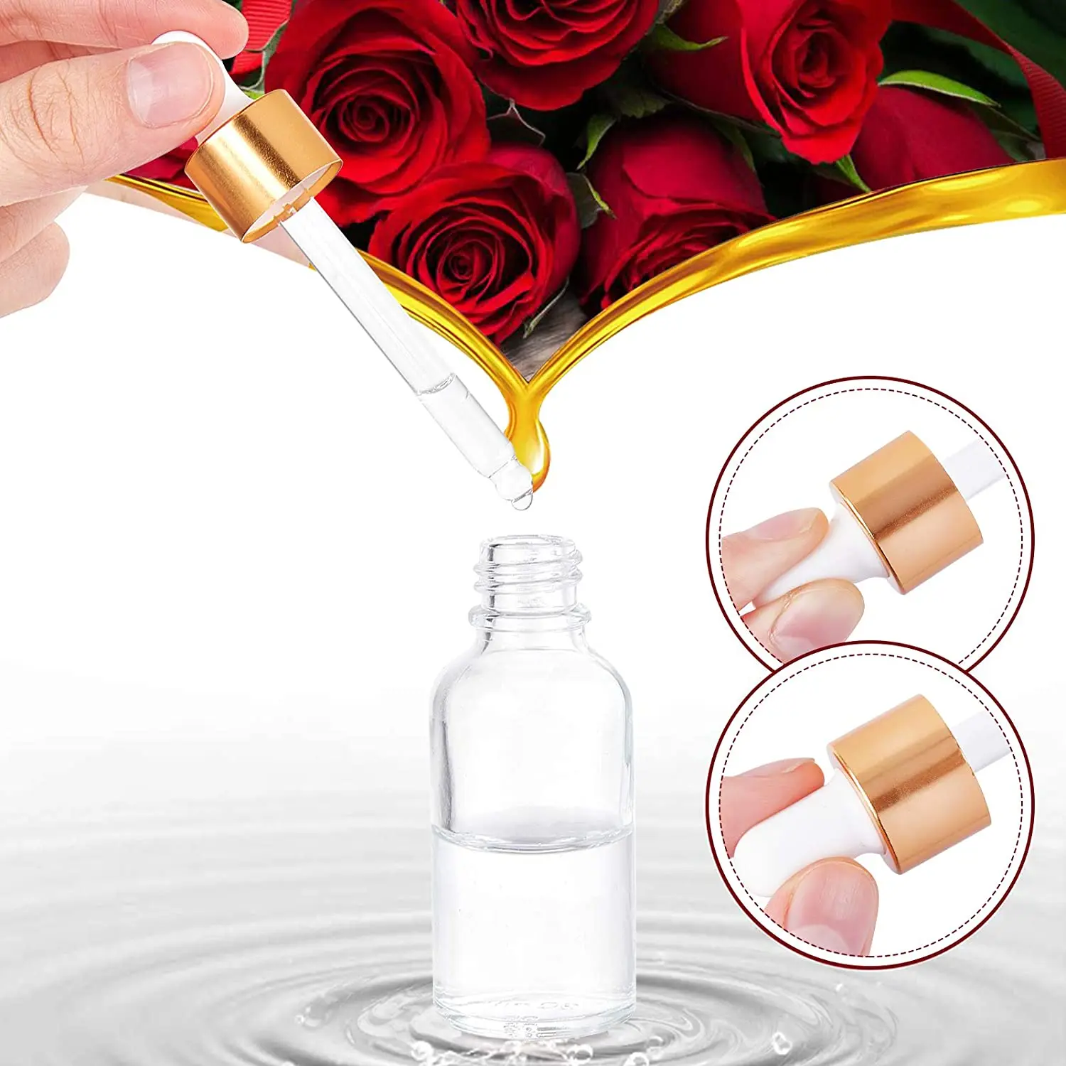 12 Chiếc 30Ml Thủy Tinh Ống Nhỏ Giọt Chai Với Kính Pipet Trống Tinh Dầu Bình Vàng Nắp Huyết Thanh Bình cơ Bản Bình