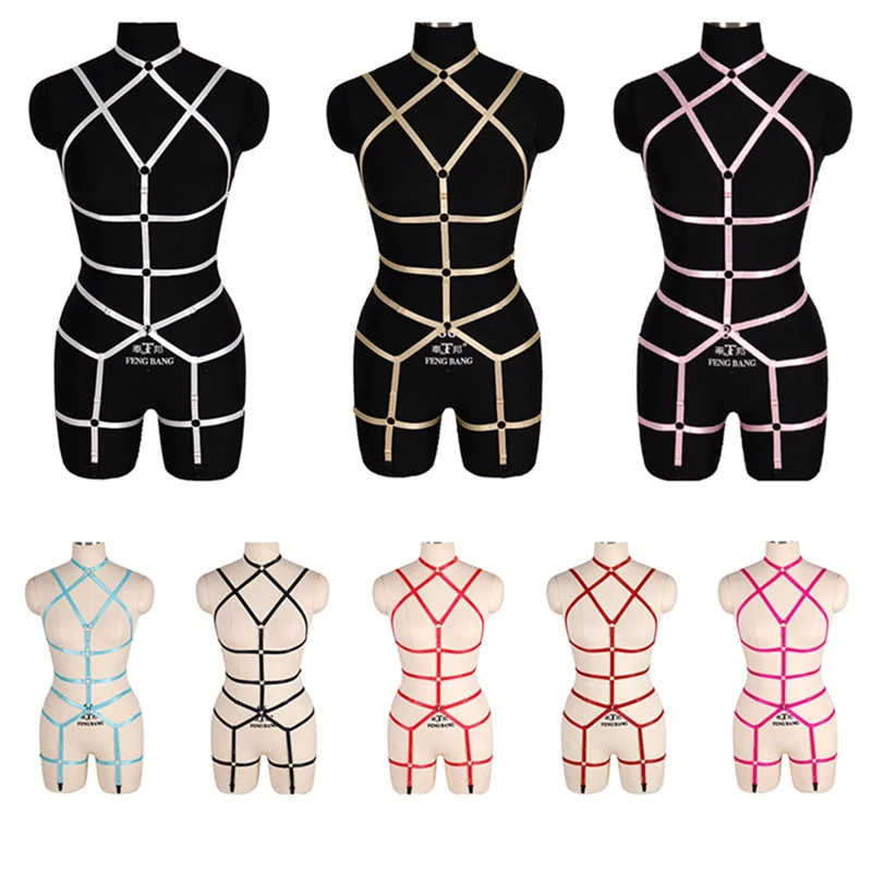 

Full Strappy Harness Set Hollow Out Women Body Cross Cage Bra Cupless Elastic Adjust Lingerie Fetish Goth Plus Size Dance Rave