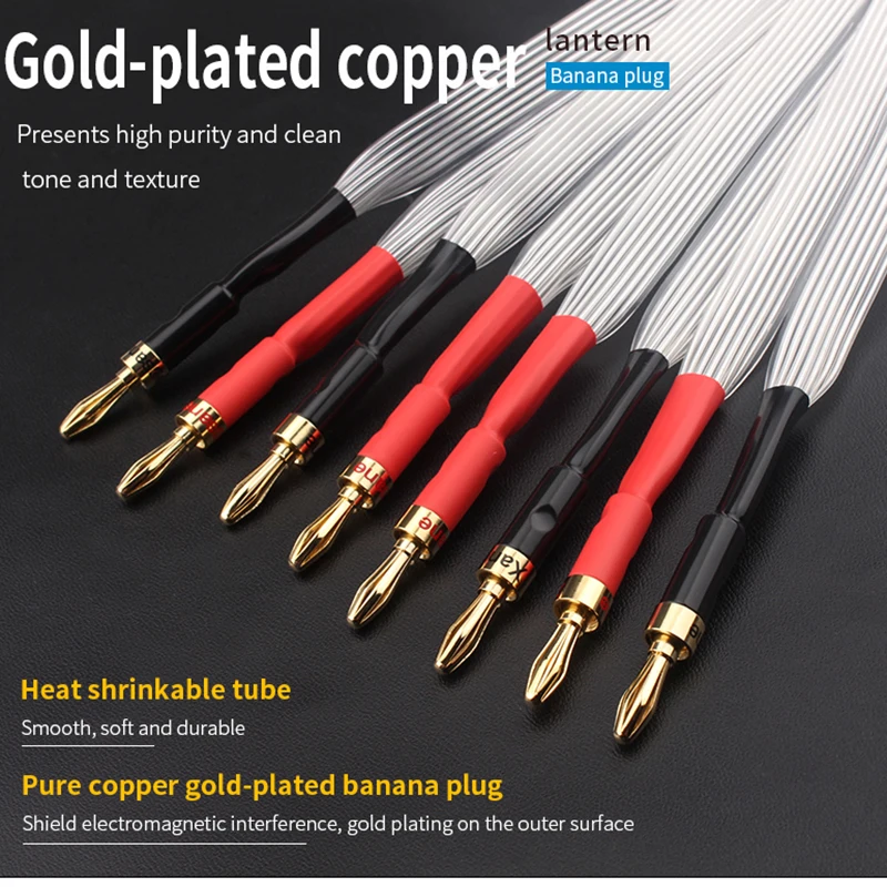 Hi-end ribbon audio speaker cable OCC silver plated carbon fiber rhodium plated plug pure copper gold plated plug