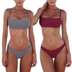 2021 gorąca sprzedaż seksowne Bikini kobiety stroje kąpielowe seksowne Bikini z wysokim stanem seksowne Bikini Pure Color kobiety strój kąpielowy wyściełany strój kąpielowy biquini